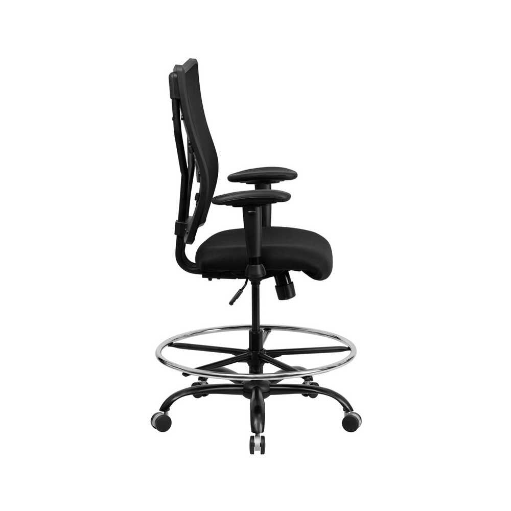 Big & Tall 400 lb. Rated Black Mesh Ergonomic Drafting Chair with Adjustable Arms