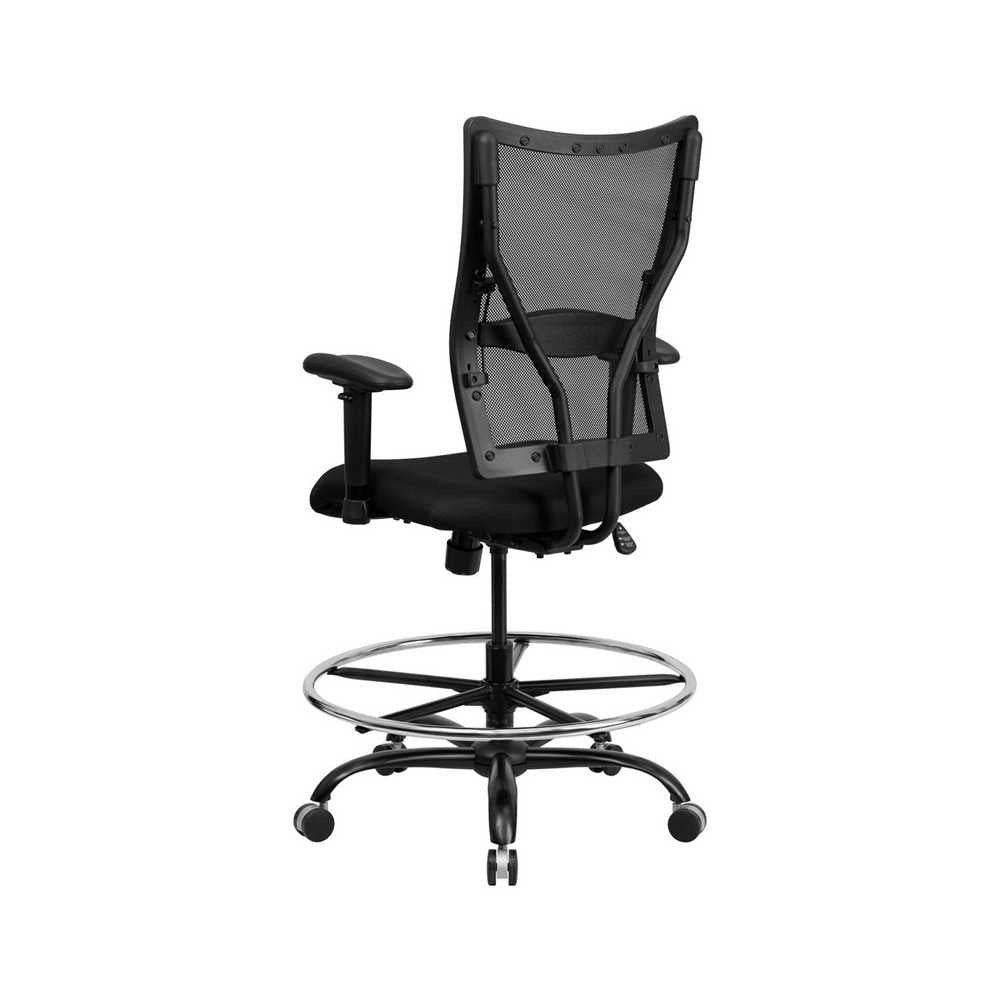 Big & Tall 400 lb. Rated Black Mesh Ergonomic Drafting Chair with Adjustable Arms