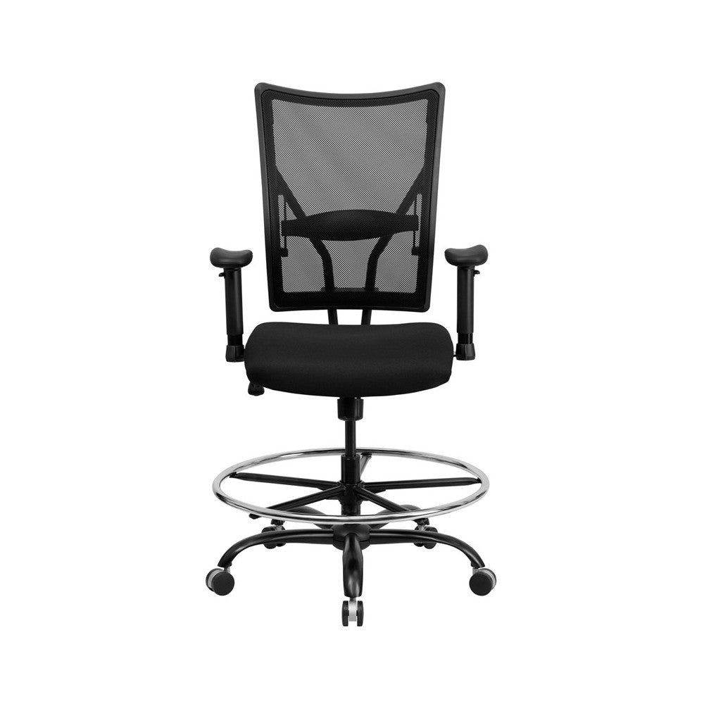 Big & Tall 400 lb. Rated Black Mesh Ergonomic Drafting Chair with Adjustable Arms