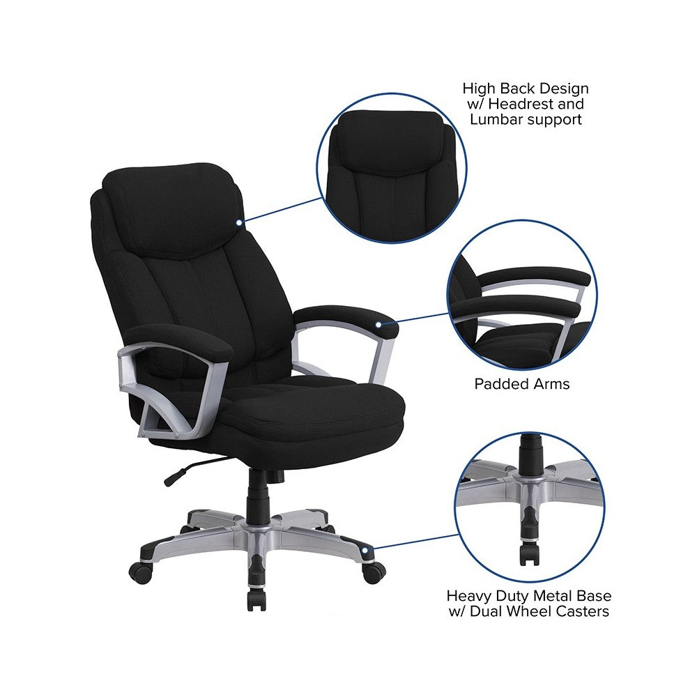 Big & Tall 500 lb. Rated Black Fabric Executive Swivel Ergonomic Office Chair with Arms