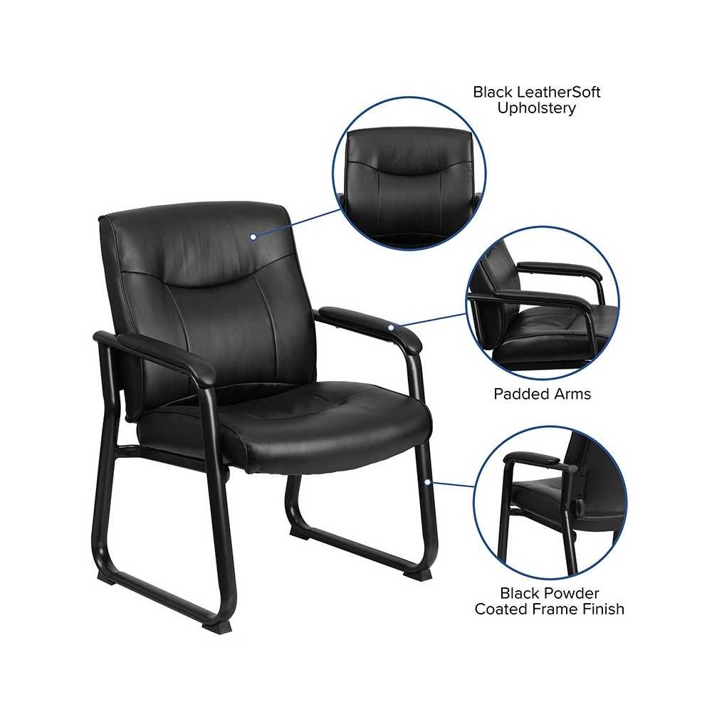 Big & Tall 500 lb. Rated Black LeatherSoft Executive Side Reception Chair with Sled Base