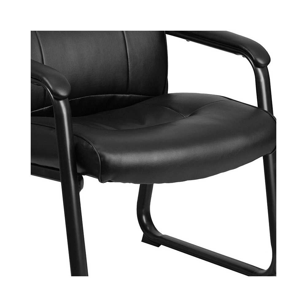 Big & Tall 500 lb. Rated Black LeatherSoft Executive Side Reception Chair with Sled Base