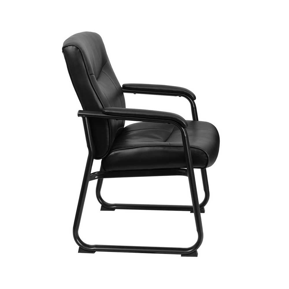 Big & Tall 500 lb. Rated Black LeatherSoft Executive Side Reception Chair with Sled Base