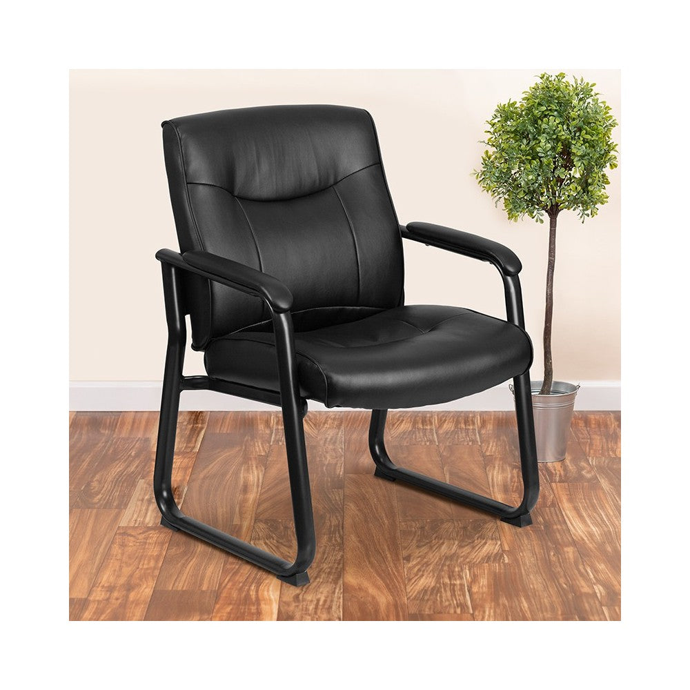 Big & Tall 500 lb. Rated Black LeatherSoft Executive Side Reception Chair with Sled Base