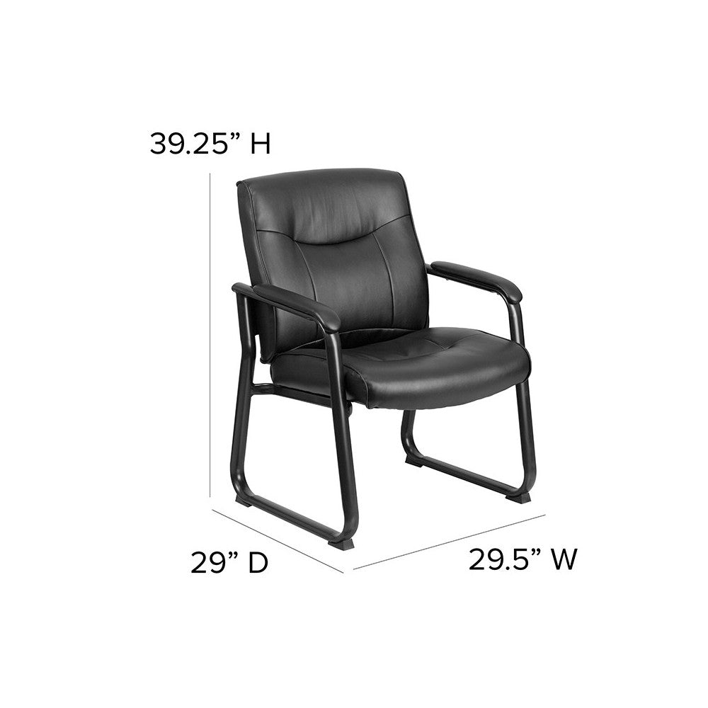Big & Tall 500 lb. Rated Black LeatherSoft Executive Side Reception Chair with Sled Base