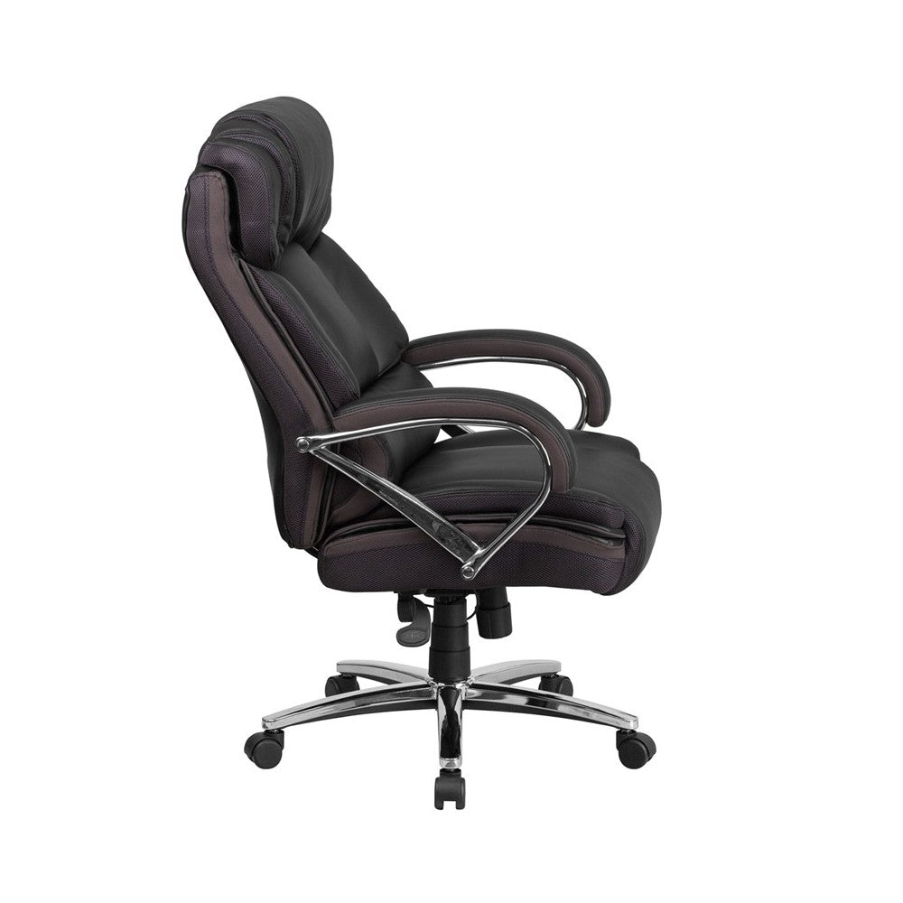 Big & Tall 500 lb. Rated Black LeatherSoft Executive Swivel Ergonomic Office Chair with Chrome Base and Arms