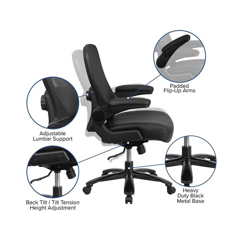 Big & Tall 500 lb. Rated Black Mesh/LeatherSoft Executive Ergonomic Office Chair with Adjustable Lumbar