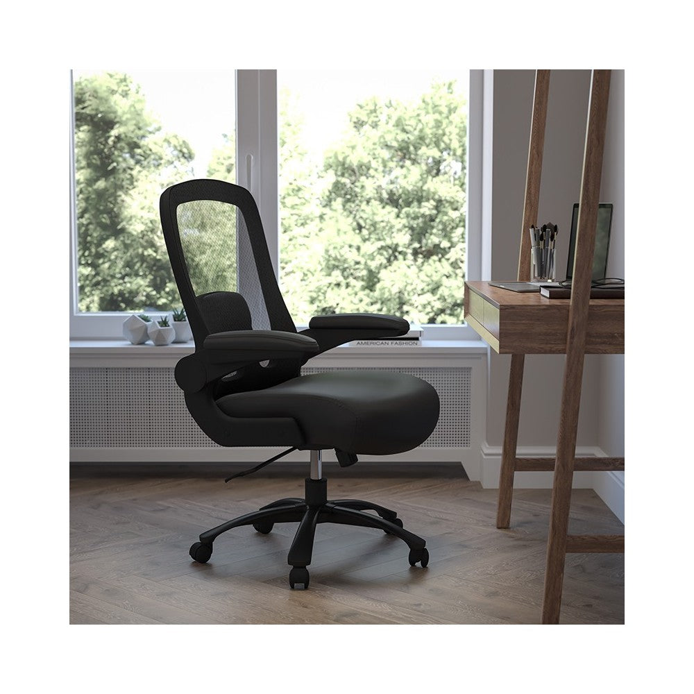 Big & Tall 500 lb. Rated Black Mesh/LeatherSoft Executive Ergonomic Office Chair with Adjustable Lumbar