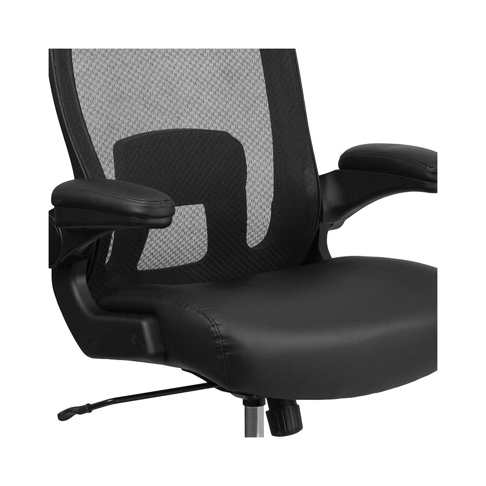 Big & Tall 500 lb. Rated Black Mesh/LeatherSoft Executive Ergonomic Office Chair with Adjustable Lumbar