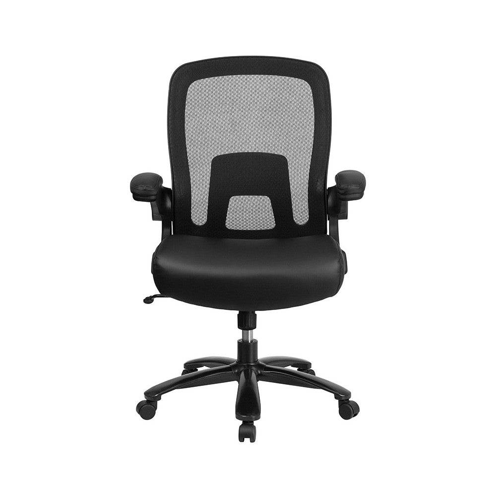 Big & Tall 500 lb. Rated Black Mesh/LeatherSoft Executive Ergonomic Office Chair with Adjustable Lumbar