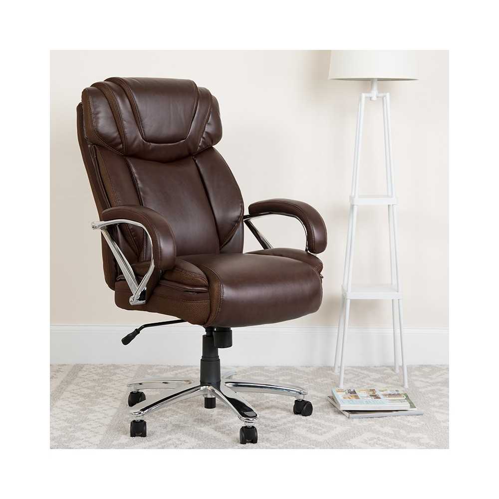 Big & Tall 500 lb. Rated Brown LeatherSoft Executive Swivel Ergonomic Office Chair with Extra Wide Seat