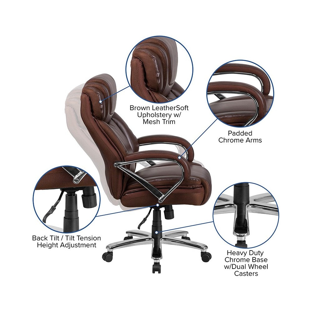 Big & Tall 500 lb. Rated Brown LeatherSoft Executive Swivel Ergonomic Office Chair with Extra Wide Seat