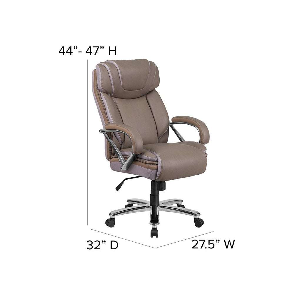 Big & Tall 500 lb. Rated Taupe LeatherSoft Executive Swivel Ergonomic Office Chair with Extra Wide Seat
