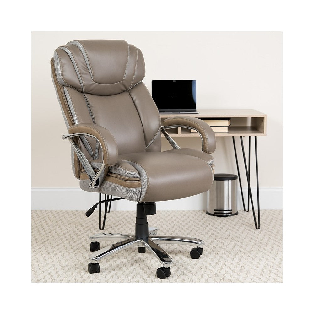 Big & Tall 500 lb. Rated Taupe LeatherSoft Executive Swivel Ergonomic Office Chair with Extra Wide Seat