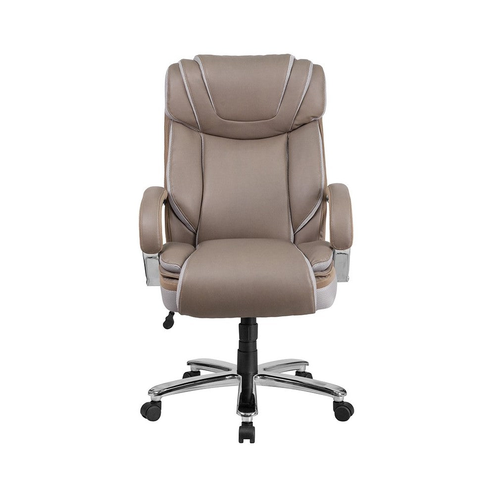 Big & Tall 500 lb. Rated Taupe LeatherSoft Executive Swivel Ergonomic Office Chair with Extra Wide Seat