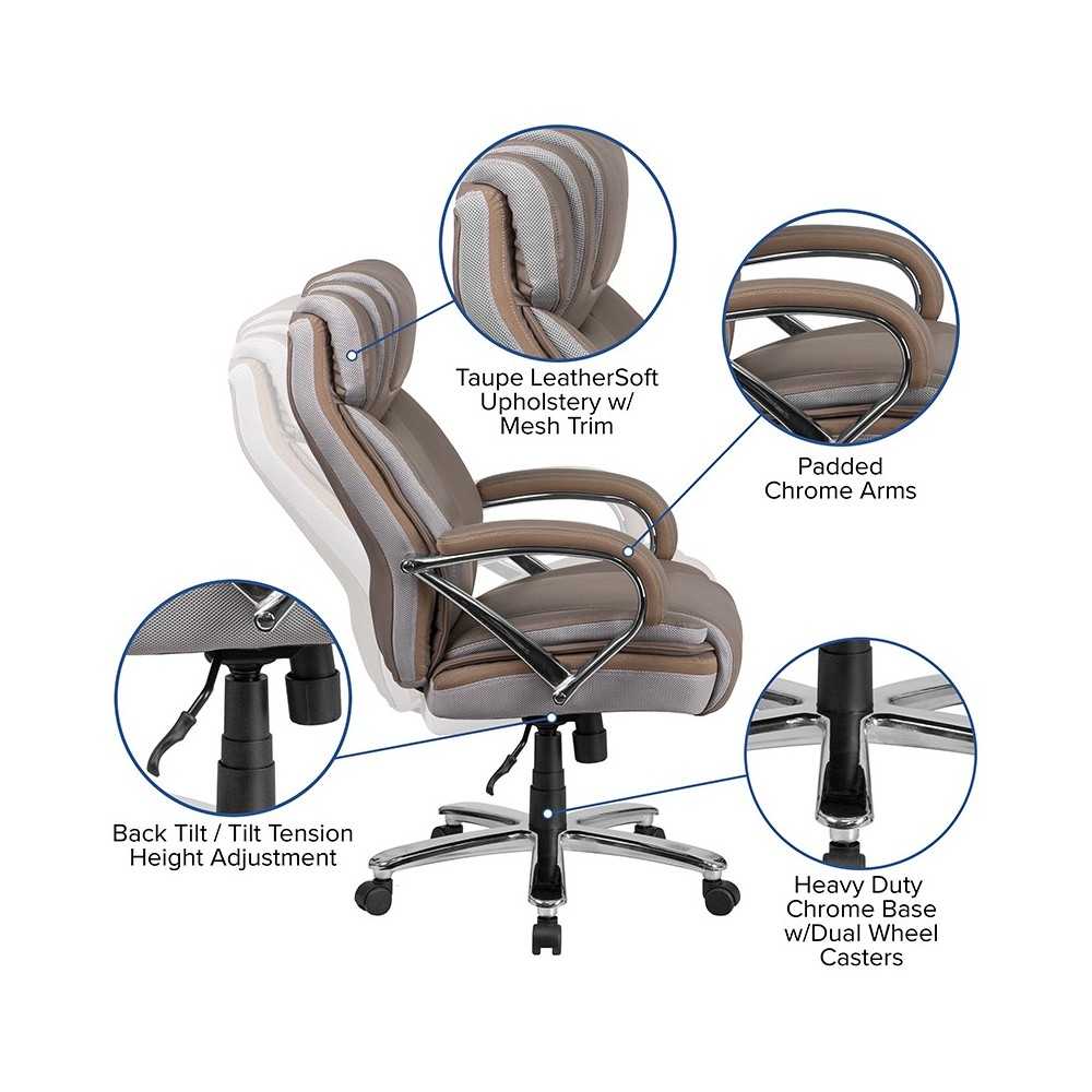 Big & Tall 500 lb. Rated Taupe LeatherSoft Executive Swivel Ergonomic Office Chair with Extra Wide Seat