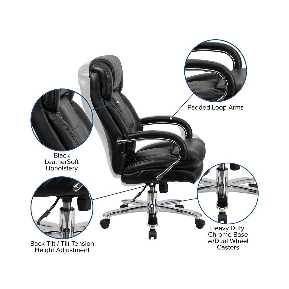 Big & Tall Office Chair | Black LeatherSoft Swivel Executive Desk Chair with Wheels