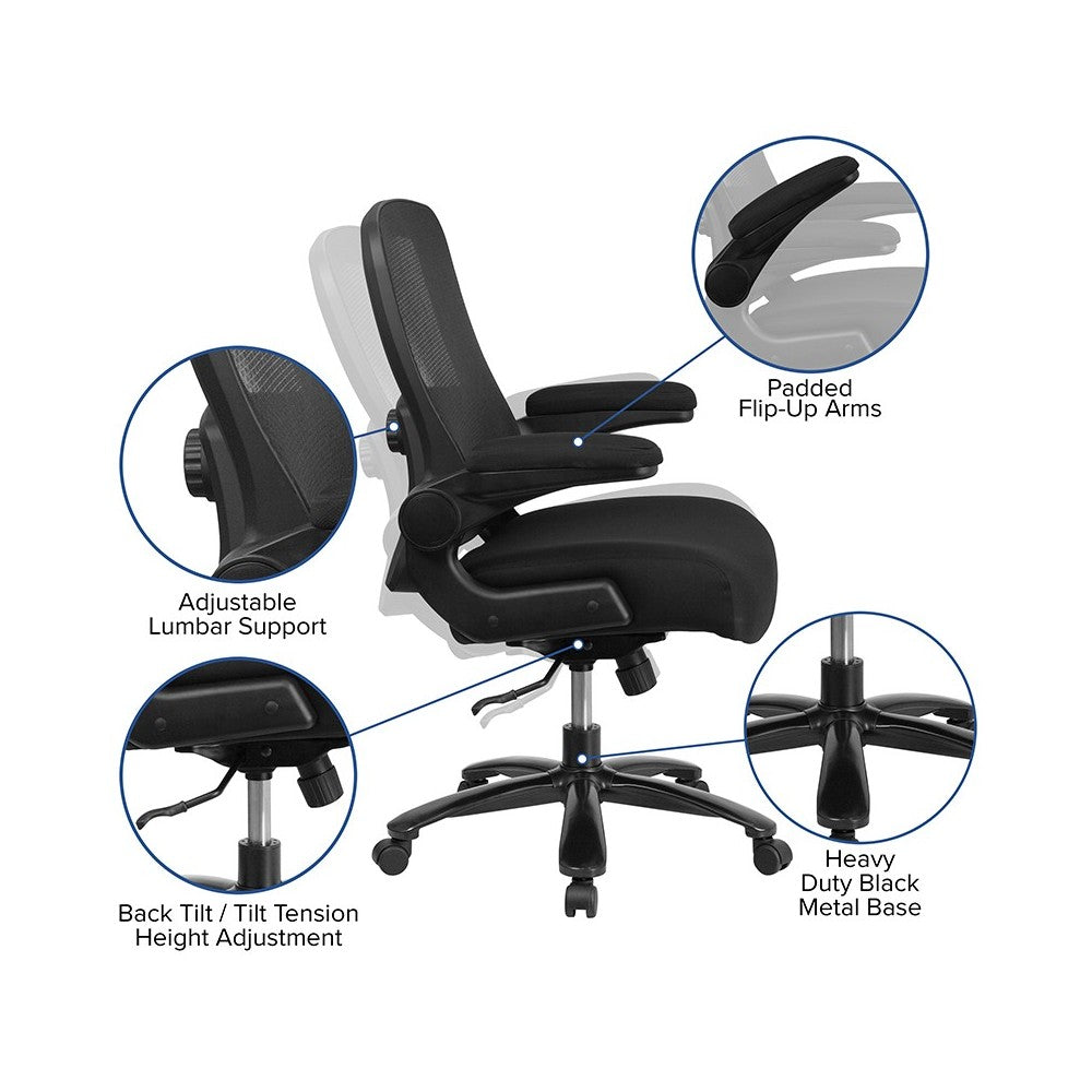 Big & Tall Office Chair | Black Mesh Executive Swivel Office Chair with Lumbar and Back Support and Wheels