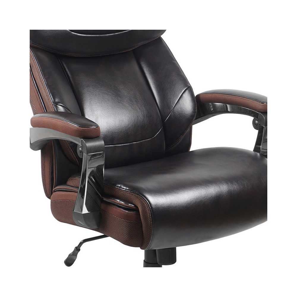 Big & Tall Office Chair | Brown LeatherSoft Executive Swivel Office Chair with Headrest and Wheels