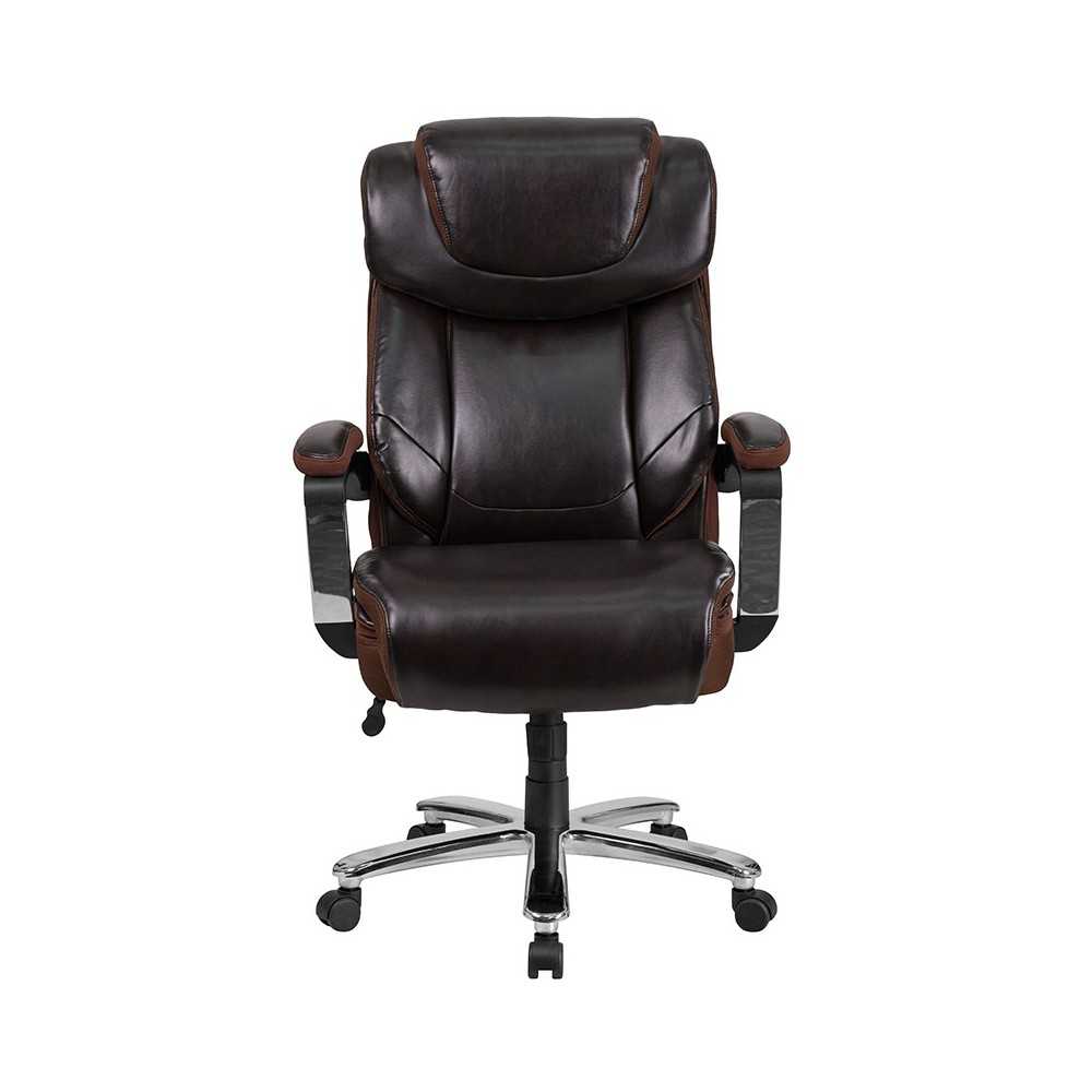 Big & Tall Office Chair | Brown LeatherSoft Executive Swivel Office Chair with Headrest and Wheels