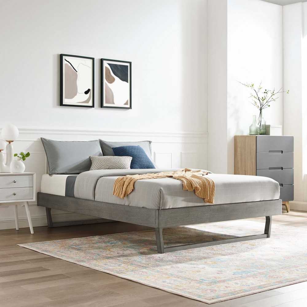 Billie Full Wood Platform Bed Frame, Gray