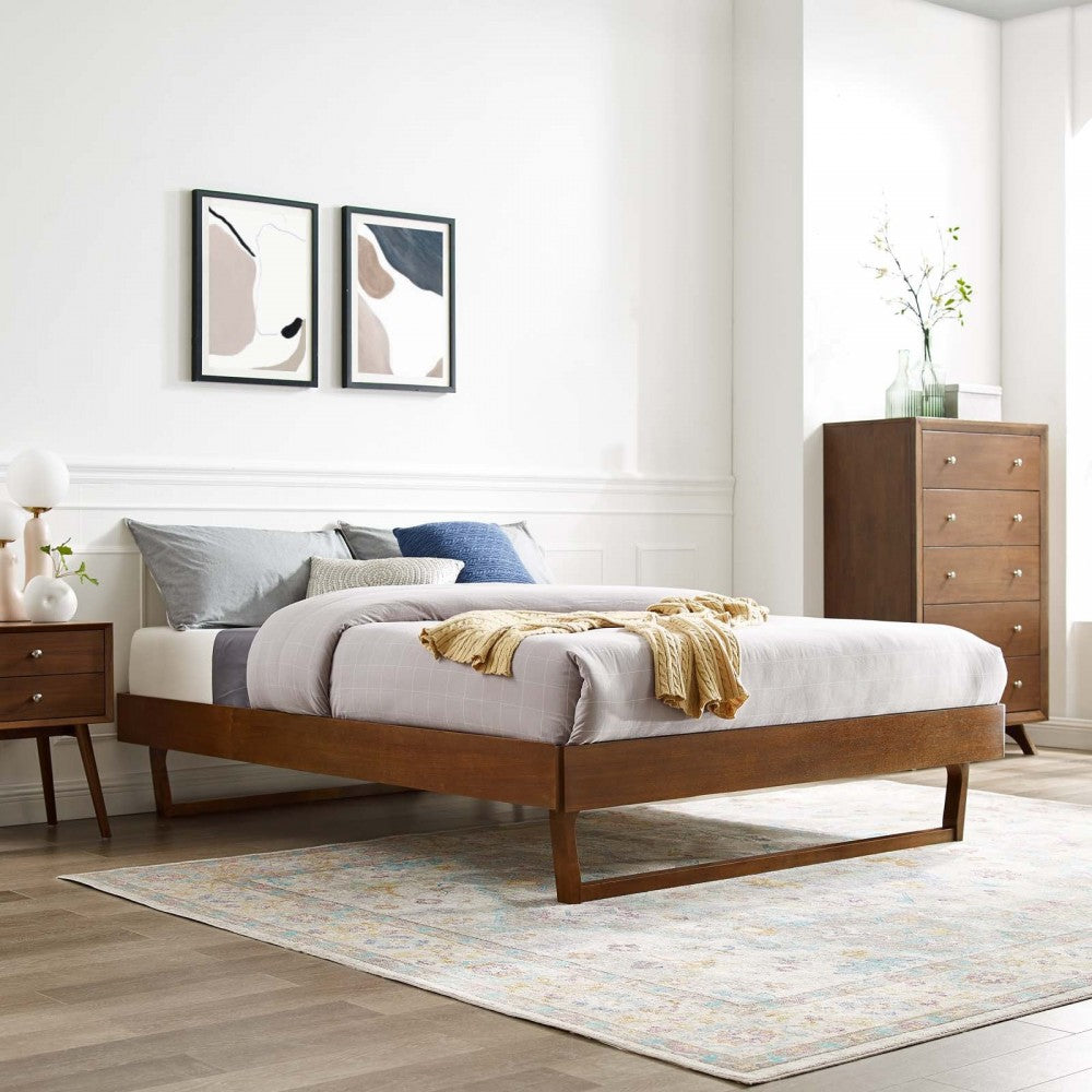 Billie Full Wood Platform Bed Frame, Walnut