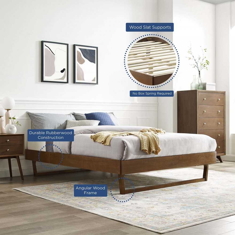 Billie Full Wood Platform Bed Frame, Walnut