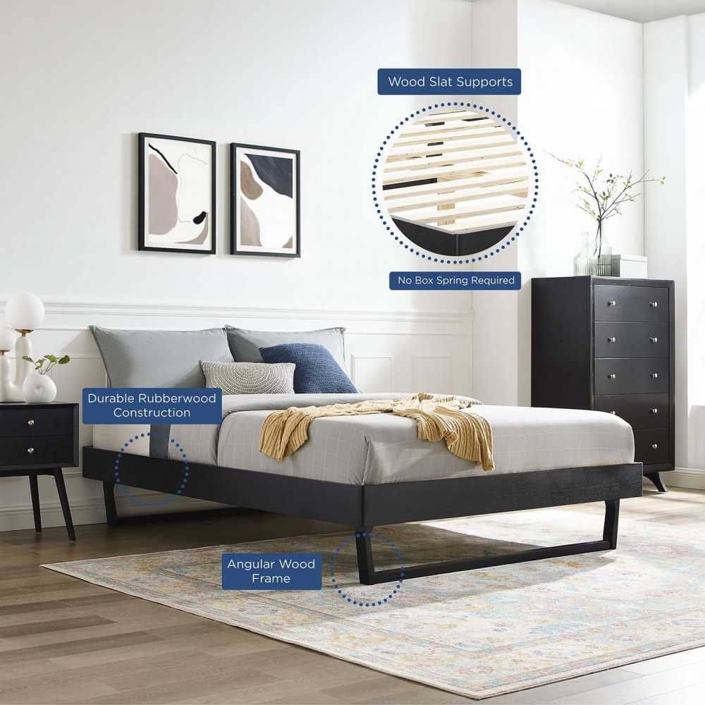 Billie King Wood Platform Bed Frame, Black