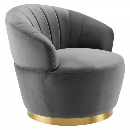 Billow Tufted Performance Velvet Swivel Chair, Gray