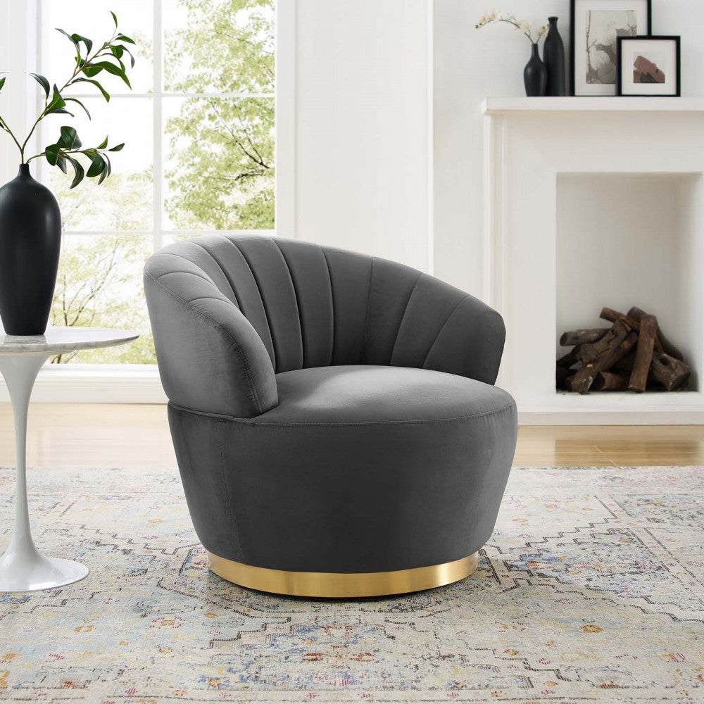 Billow Tufted Performance Velvet Swivel Chair, Gray