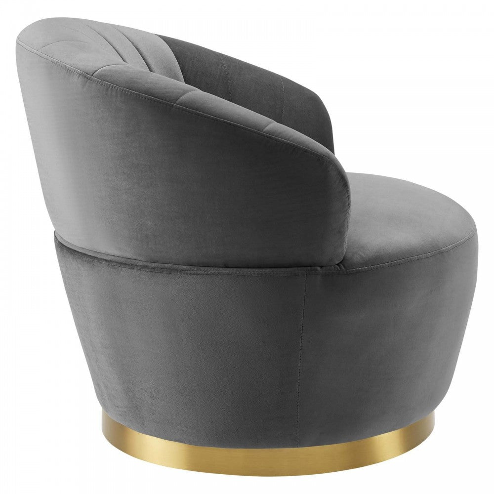 Billow Tufted Performance Velvet Swivel Chair, Gray
