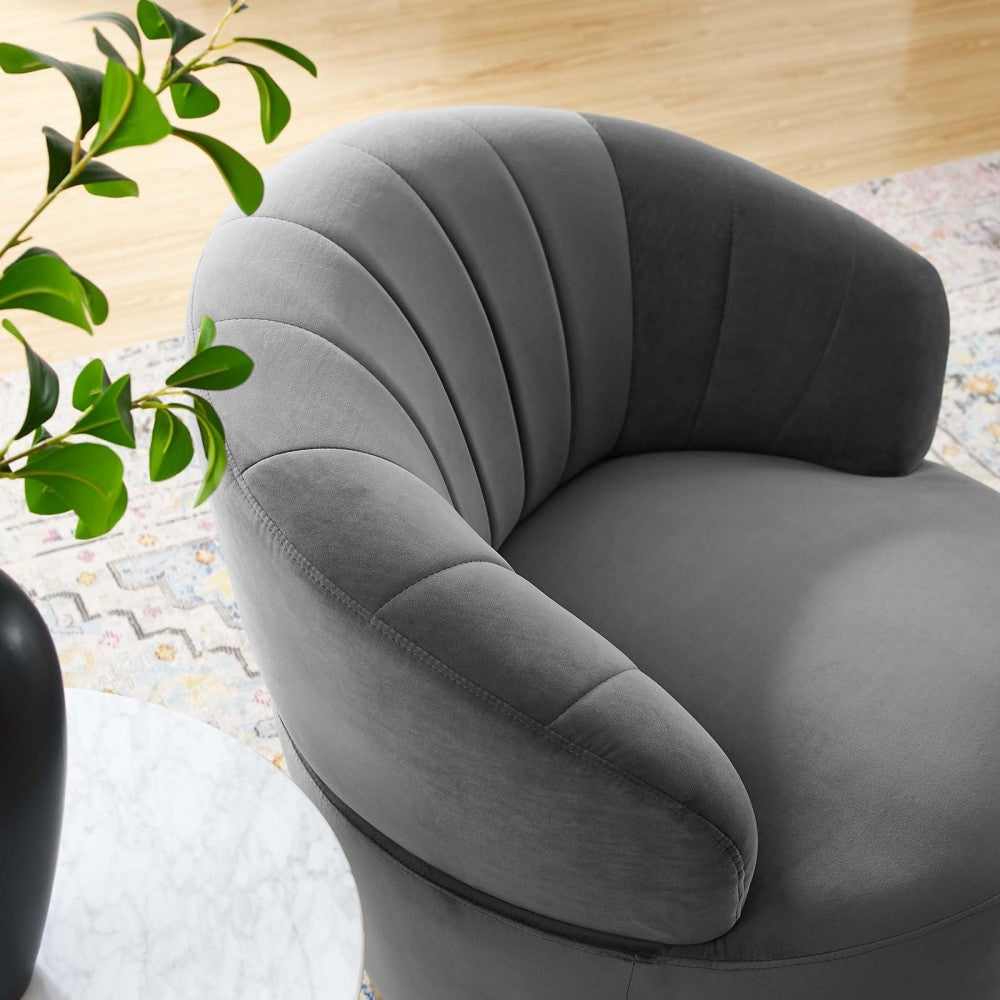 Billow Tufted Performance Velvet Swivel Chair, Gray