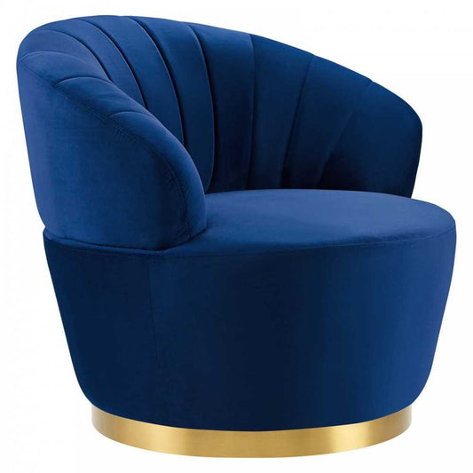 Billow Tufted Performance Velvet Swivel Chair, Navy