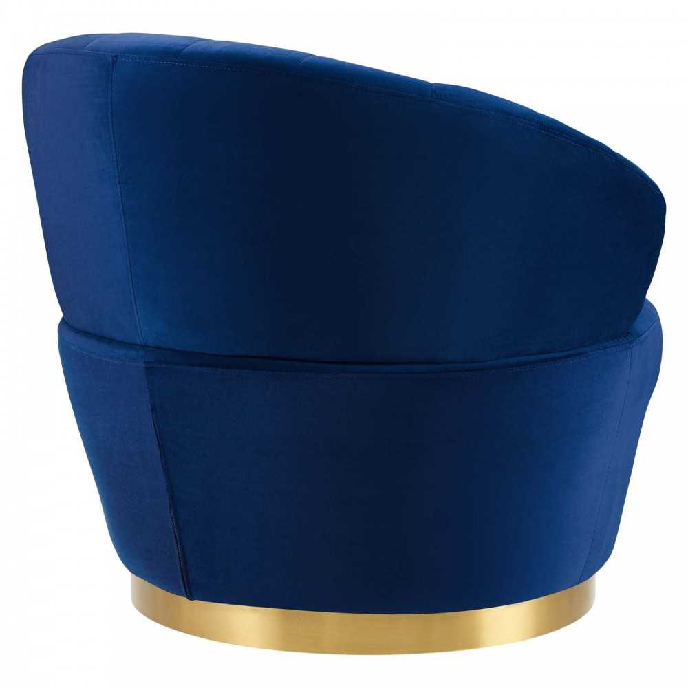 Billow Tufted Performance Velvet Swivel Chair, Navy