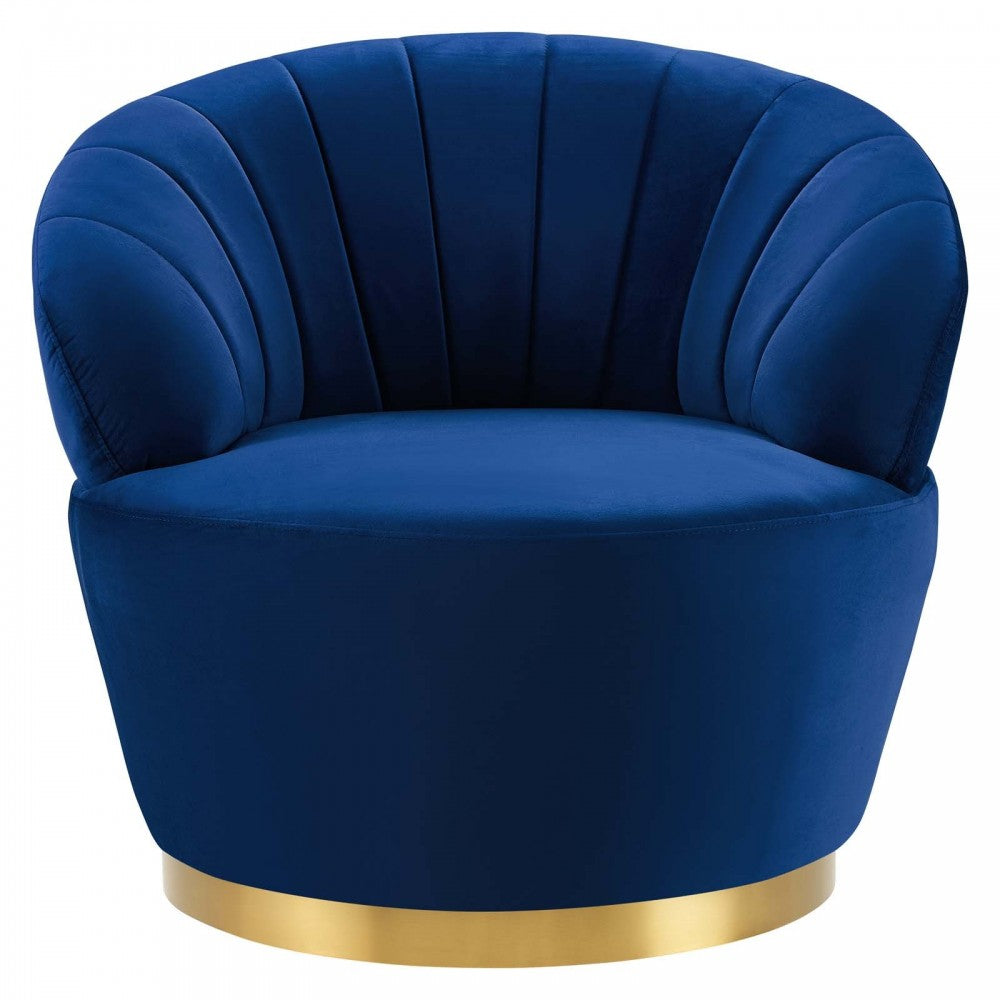 Billow Tufted Performance Velvet Swivel Chair, Navy