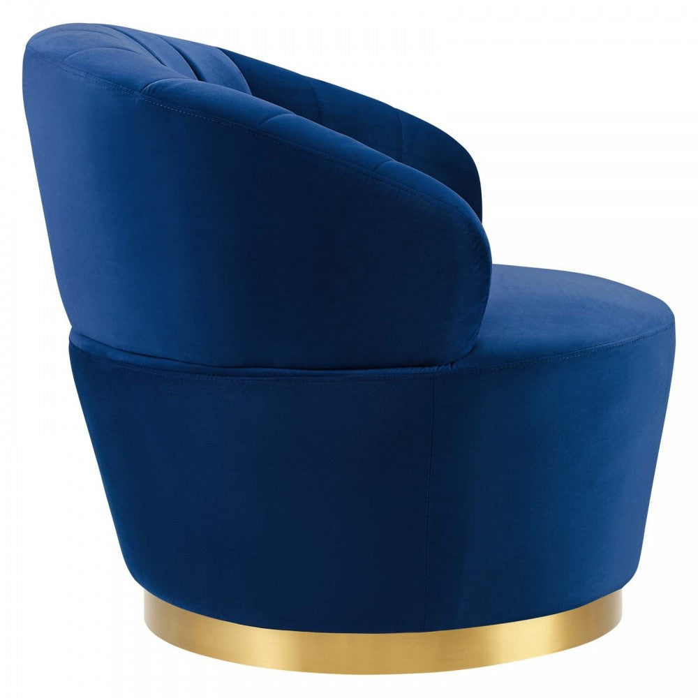Billow Tufted Performance Velvet Swivel Chair, Navy