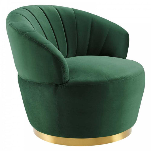 Billow Tufted Performance Velvet Swivel Chair, Emerald