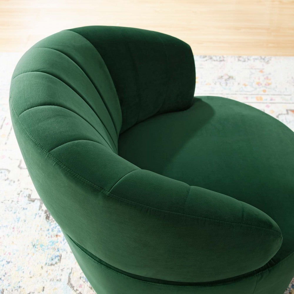 Billow Tufted Performance Velvet Swivel Chair, Emerald