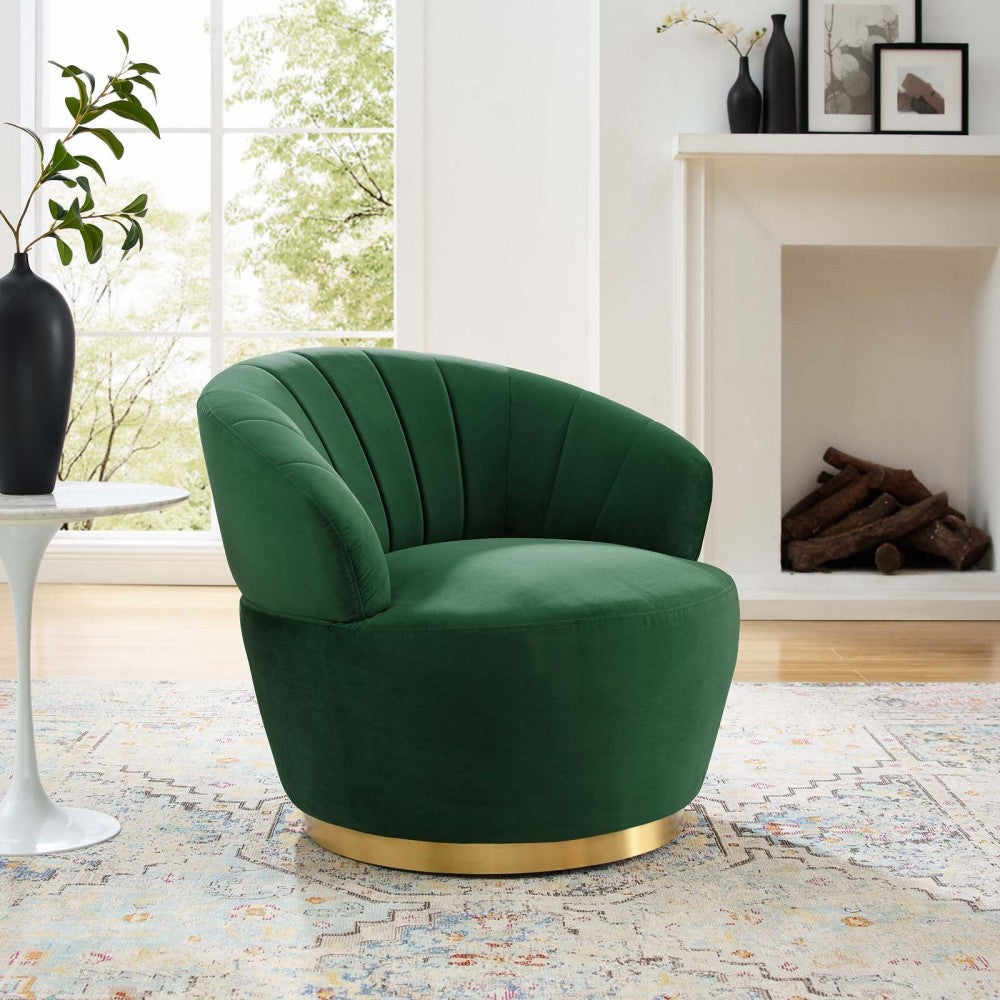 Billow Tufted Performance Velvet Swivel Chair, Emerald