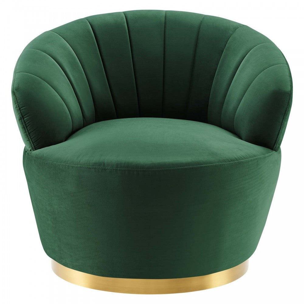 Billow Tufted Performance Velvet Swivel Chair, Emerald