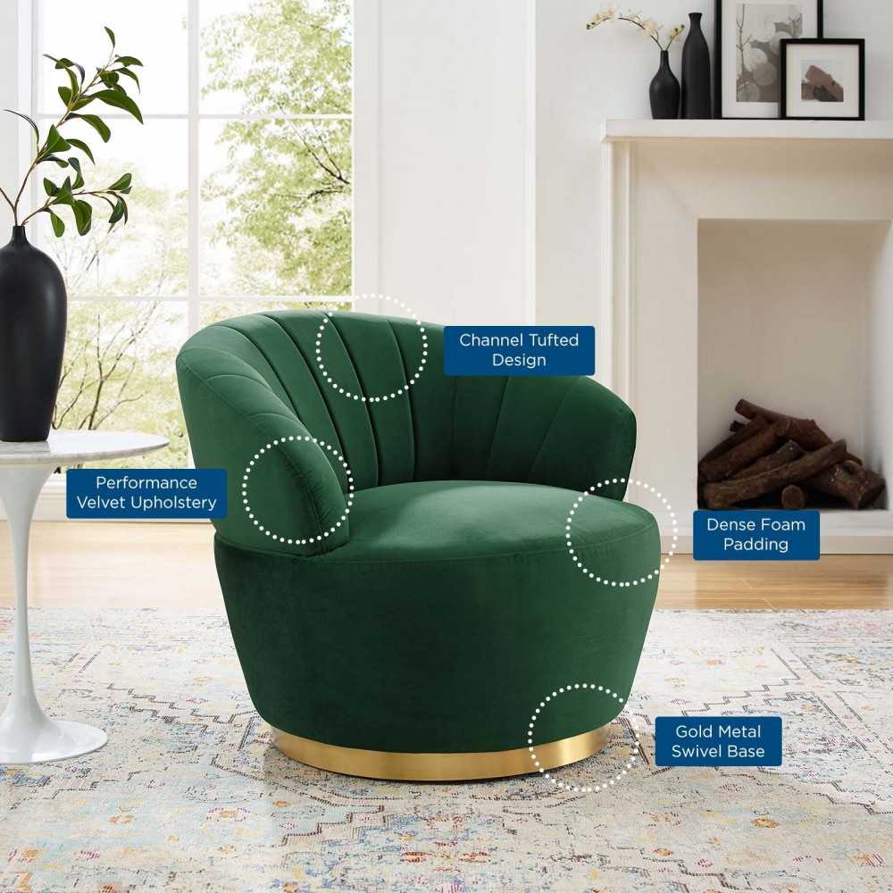 Billow Tufted Performance Velvet Swivel Chair, Emerald