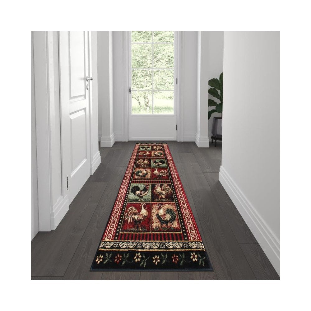 Black 2x7 Rooster Area Rug