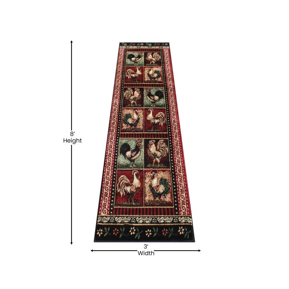 Black 2x7 Rooster Area Rug