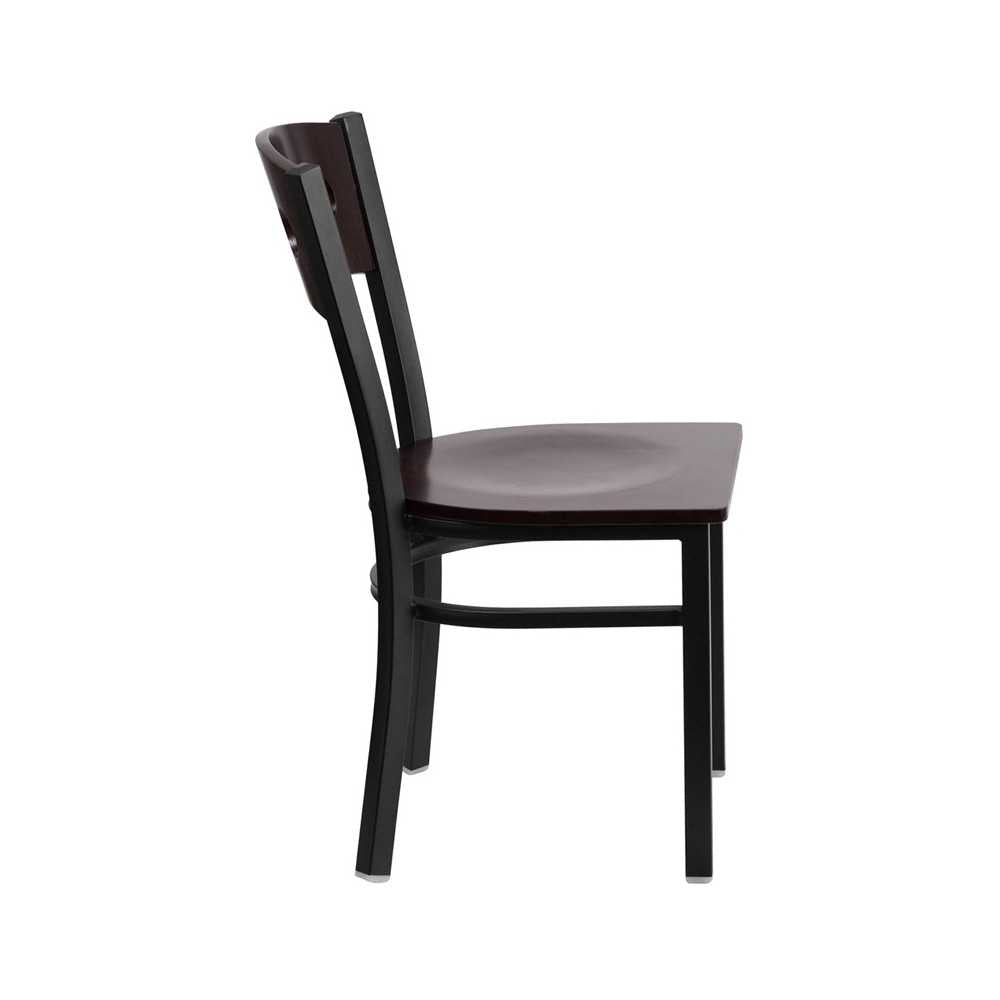 Black 3 Circle Back Metal Restaurant Chair - Walnut Wood Back & Seat