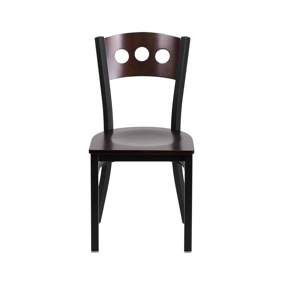 Black 3 Circle Back Metal Restaurant Chair - Walnut Wood Back & Seat