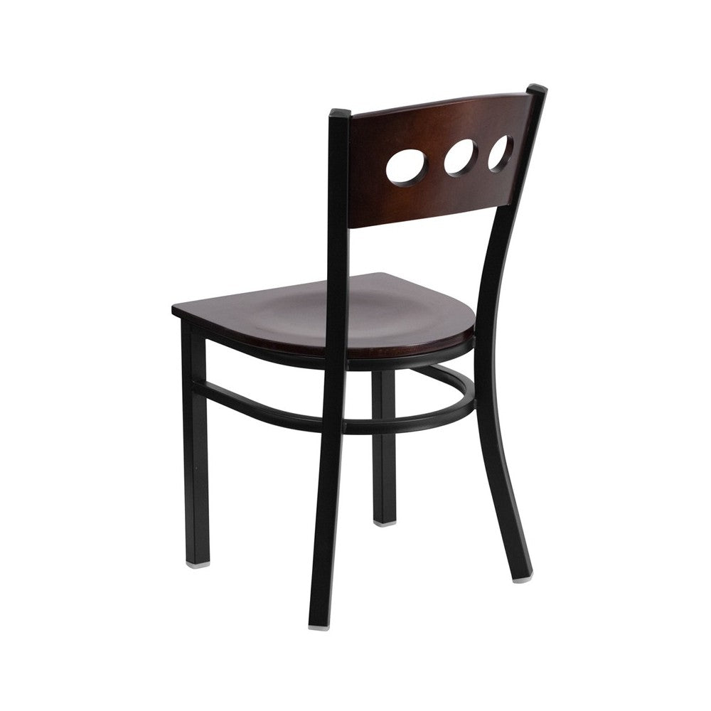 Black 3 Circle Back Metal Restaurant Chair - Walnut Wood Back & Seat