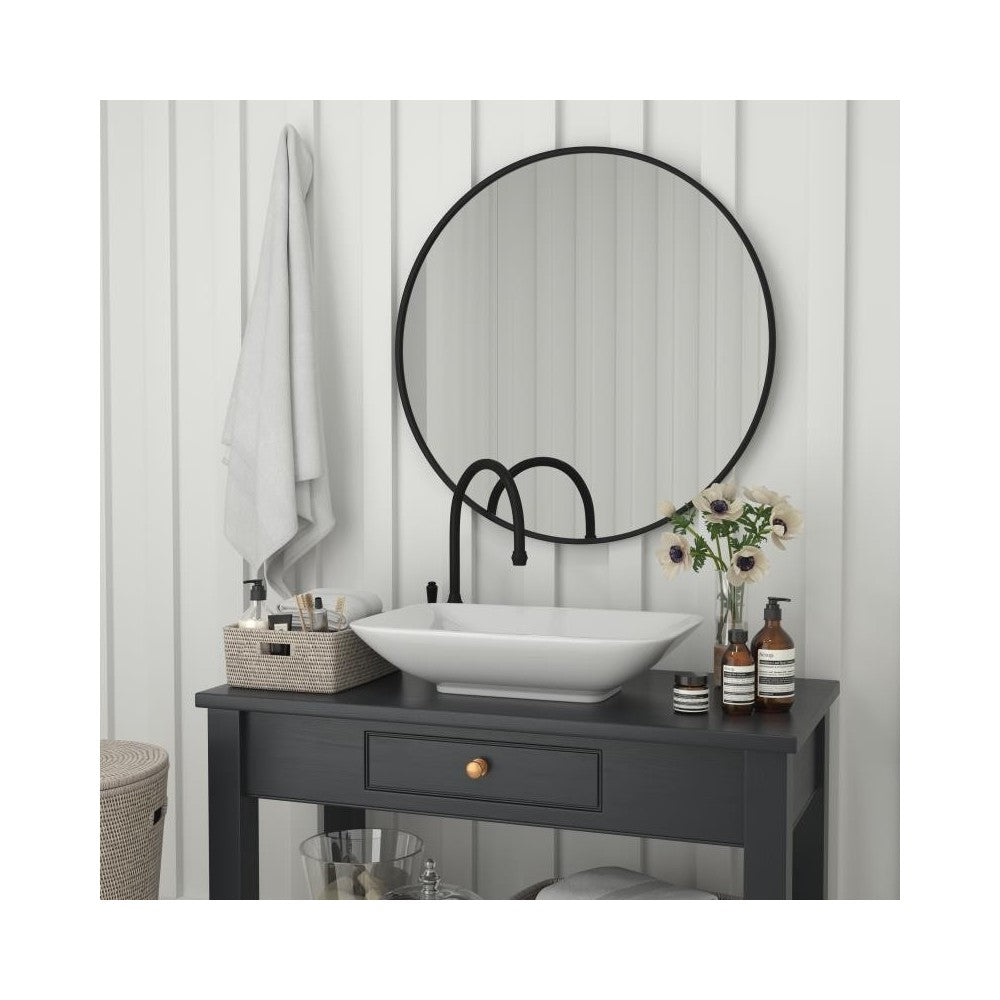 Black 36" Round Wall Mirror