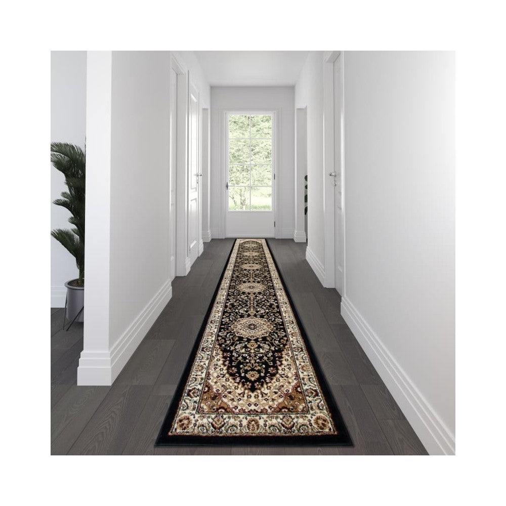 Black 3x20 Persian Area Rug