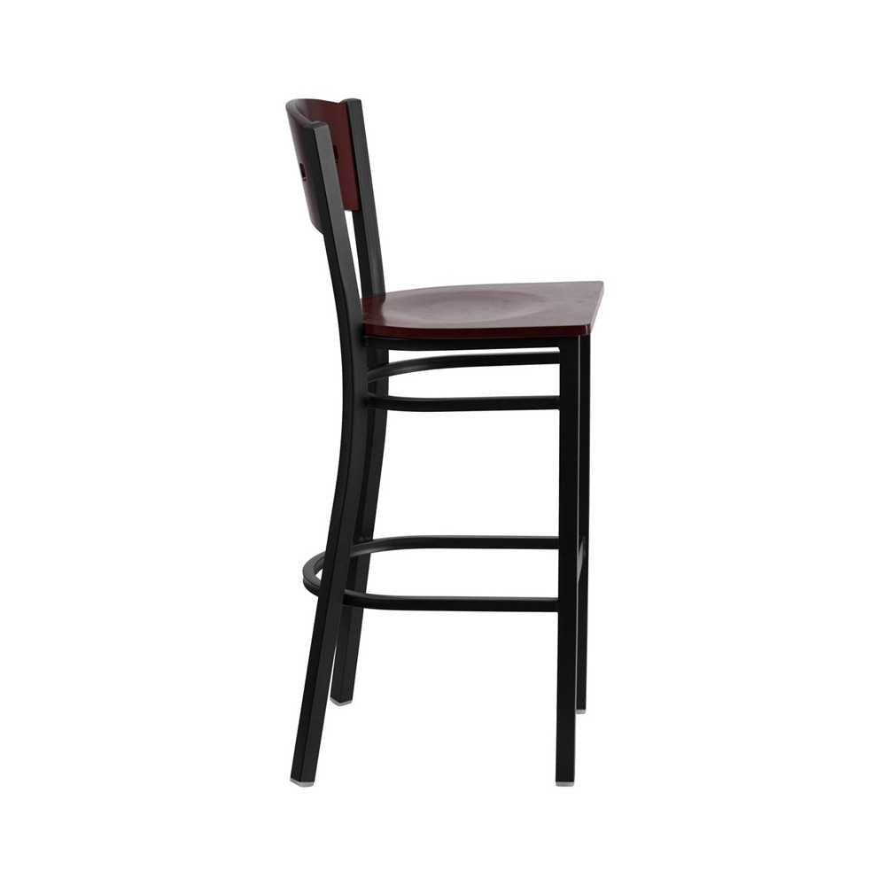 Black 4 Square Back Metal Restaurant Barstool - Mahogany Wood Back & Seat