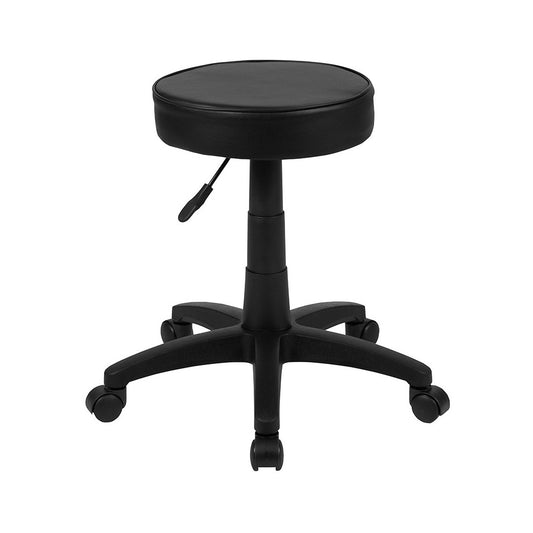 Black Adjustable Doctors Stool on Wheels with Ergonomic Molded Seat
